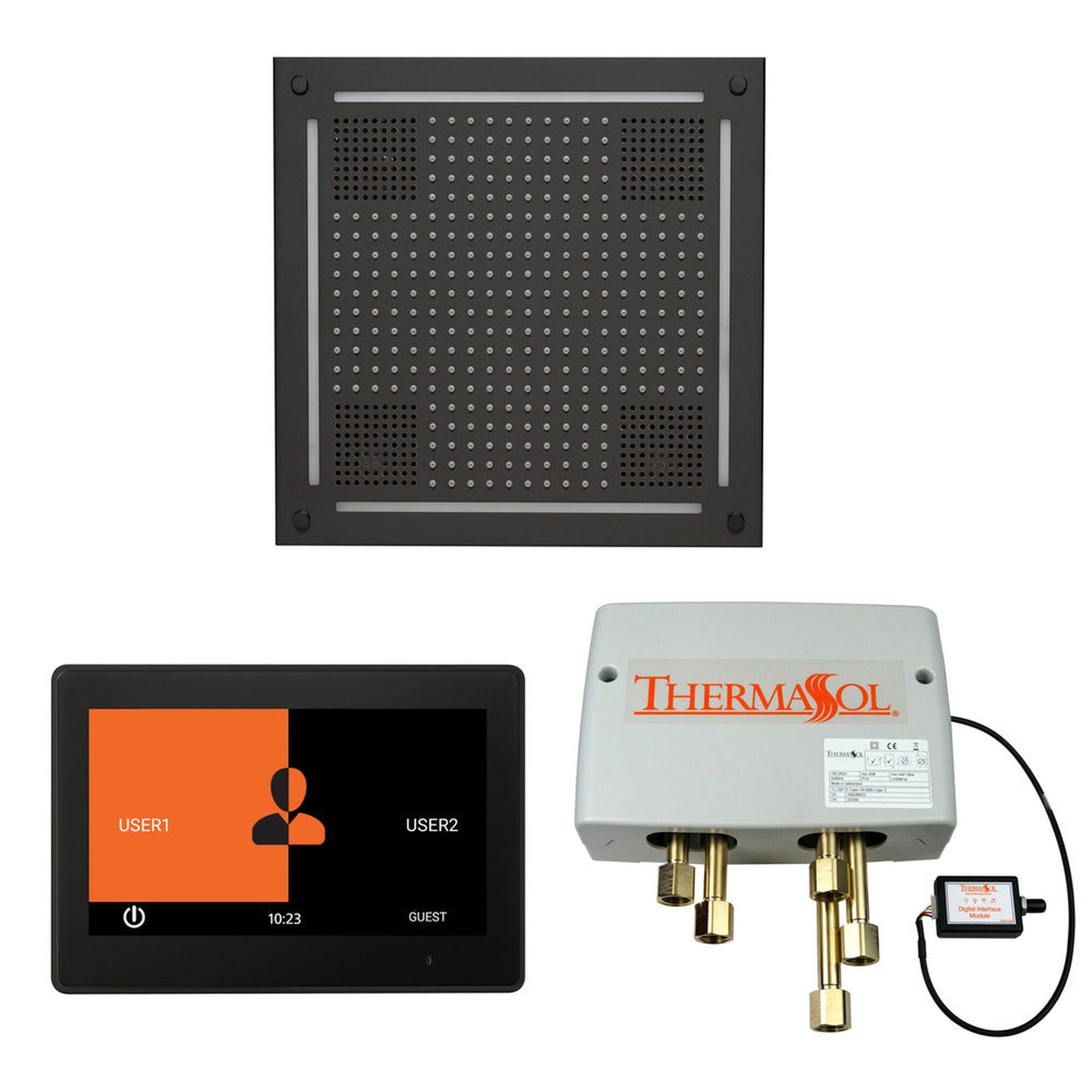 ThermaSol The Wellness Matte Black Finish Hydrovive Shower Square Package with 10" ThermaTouch