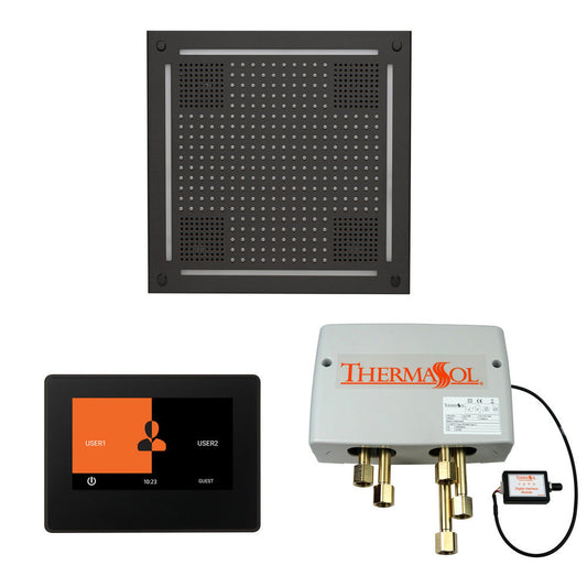 ThermaSol The Wellness Matte Black Finish Hydrovive Shower Square Package with 7" ThermaTouch