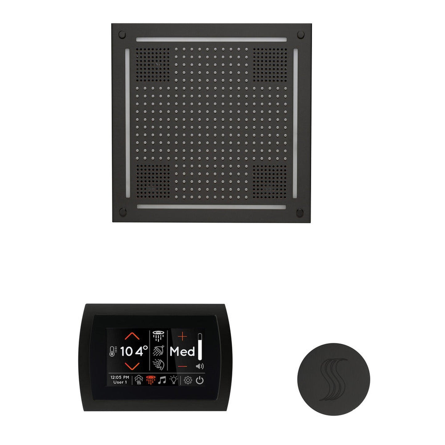 ThermaSol The Wellness Matte Black Finish Hydrovive Steam Package with 5" Flushmount SignaTouch and Round SteamVection