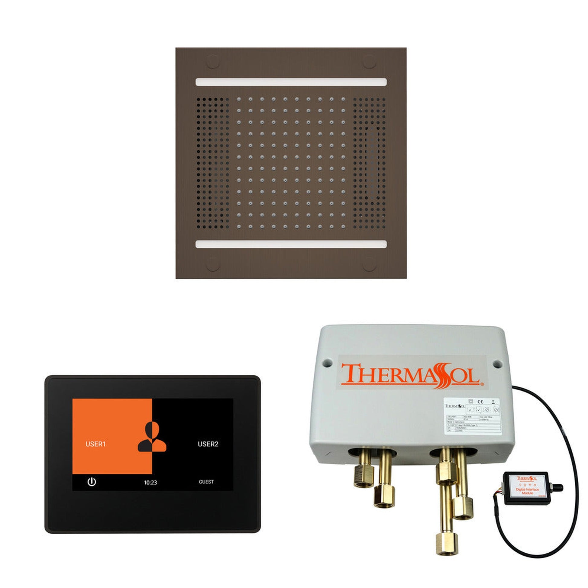 ThermaSol The Wellness Oil Rubbed Bronze Finish Hydrovive14 Shower Square Package with 7" ThermaTouch