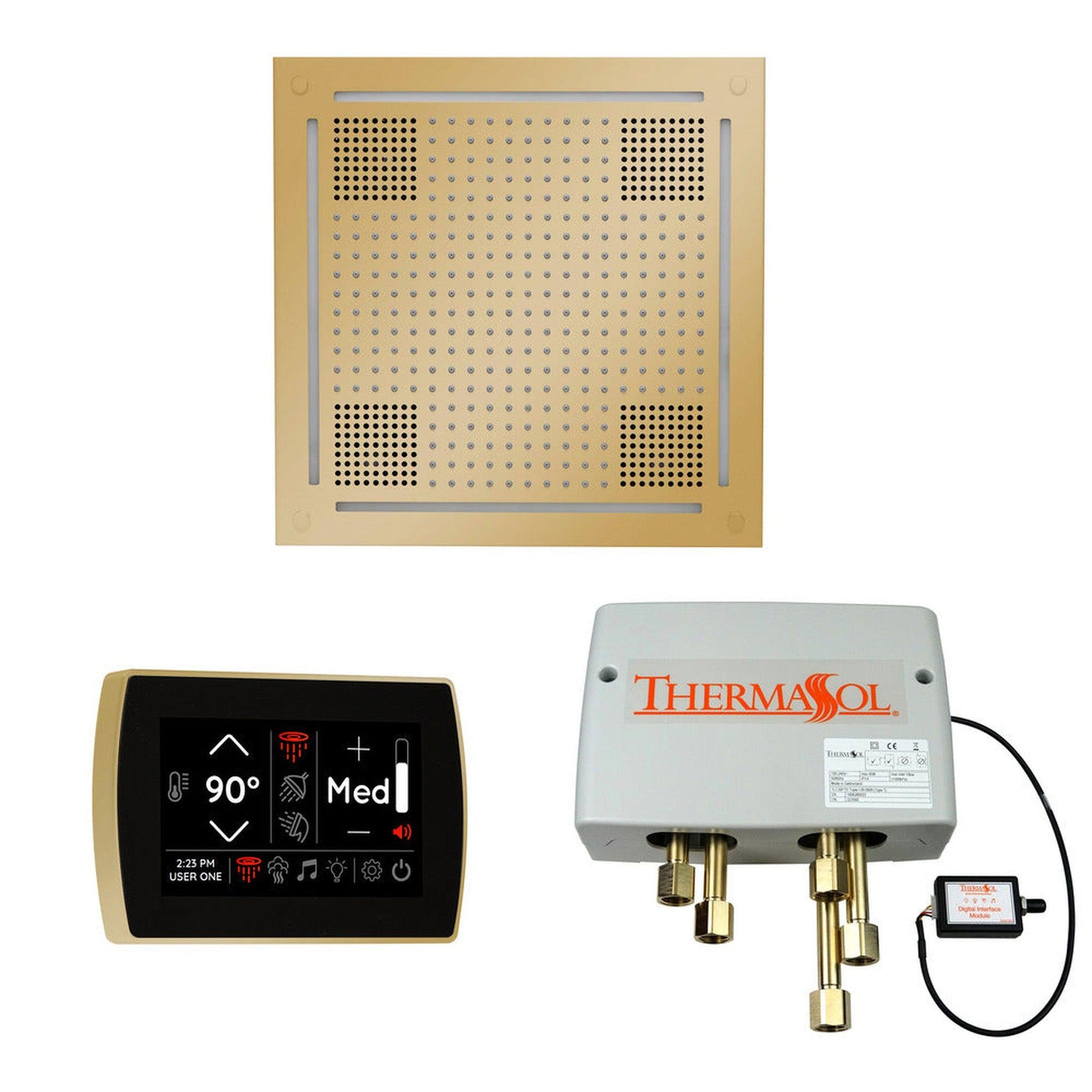 ThermaSol The Wellness Polished Brass Finish Hydrovive Shower Package with 5" Recessed SignaTouch