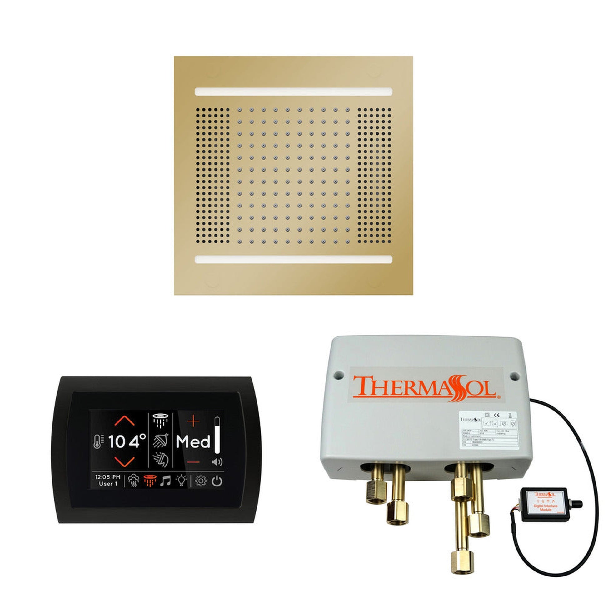 ThermaSol The Wellness Polished Brass Finish Hydrovive14 Shower Package with 5" Flushmount SignaTouch