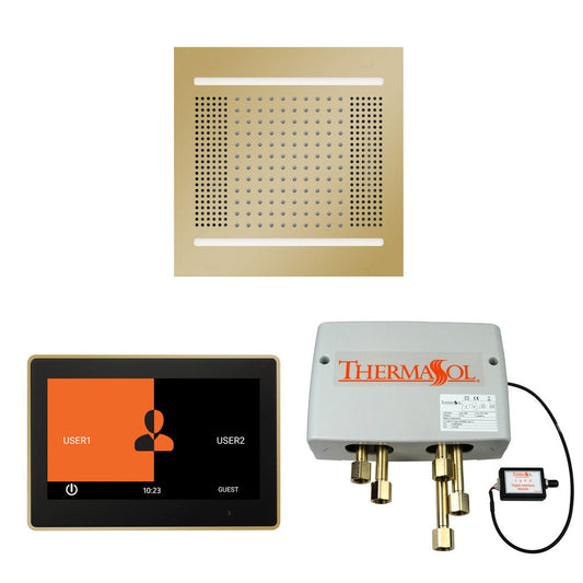 ThermaSol The Wellness Polished Brass Finish Hydrovive14 Shower Square Package with 10" ThermaTouch