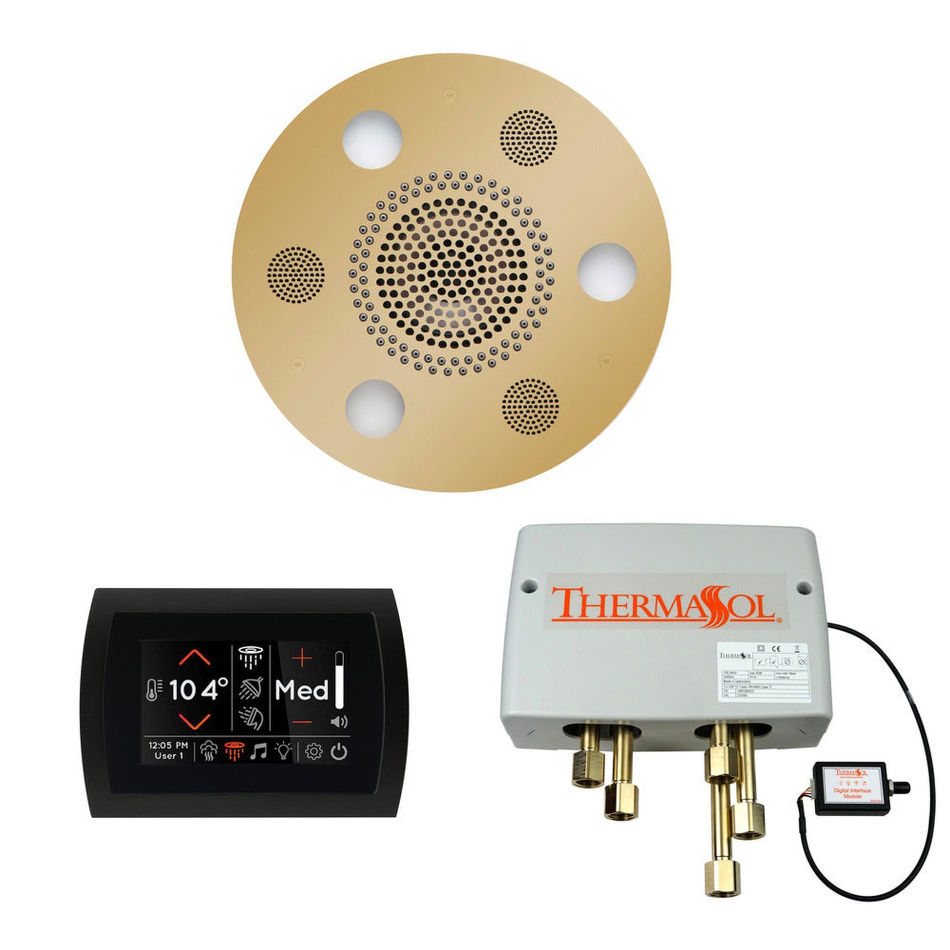 ThermaSol The Wellness Polished Brass Finish Serenity Advanced Round Shower Package with 5" Flushmount SignaTouch