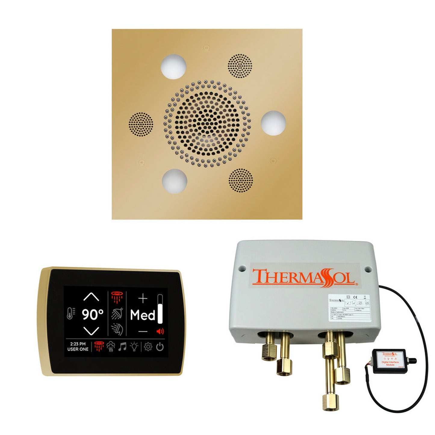 ThermaSol The Wellness Polished Brass Finish Serenity Advanced Round Shower Package with 5" Recessed SignaTouch