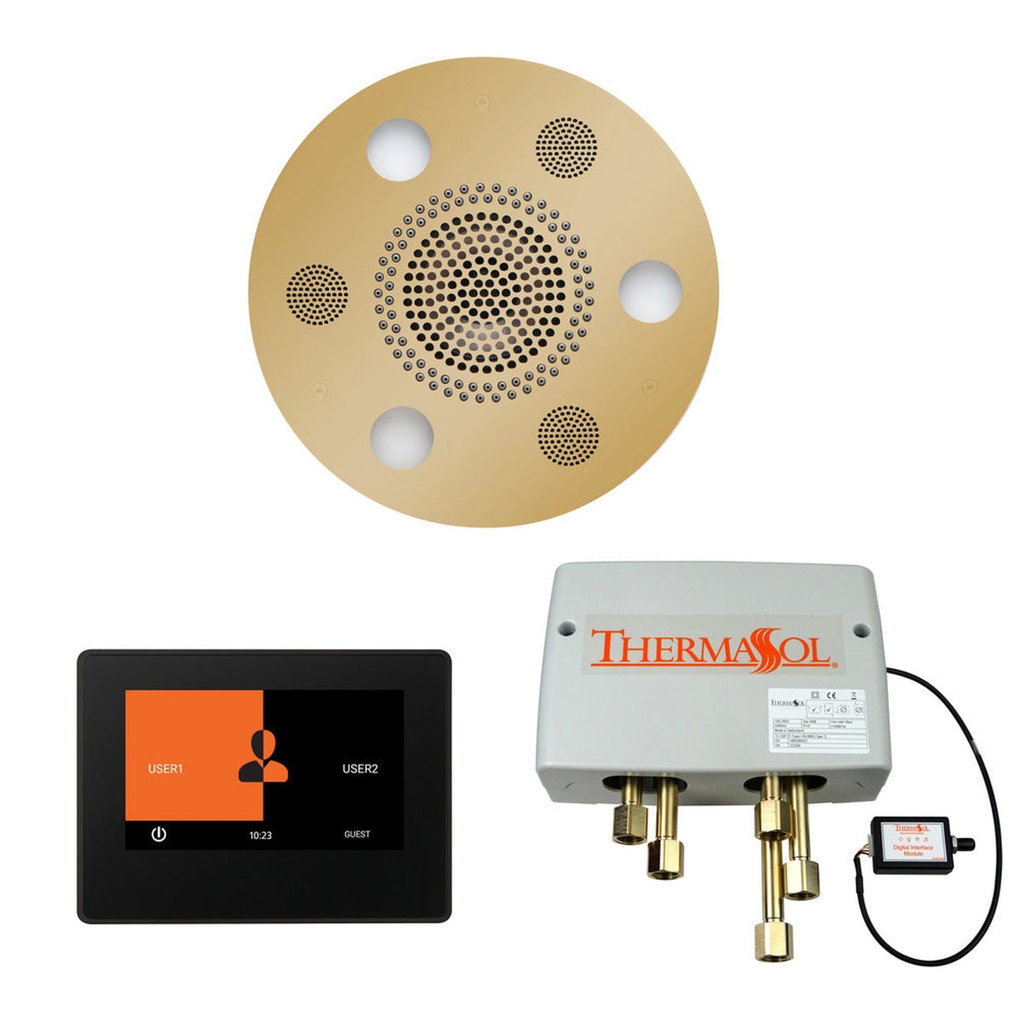 ThermaSol The Wellness Polished Brass Finish Serenity Advancedd Round Shower Package with 7" ThermaTouch