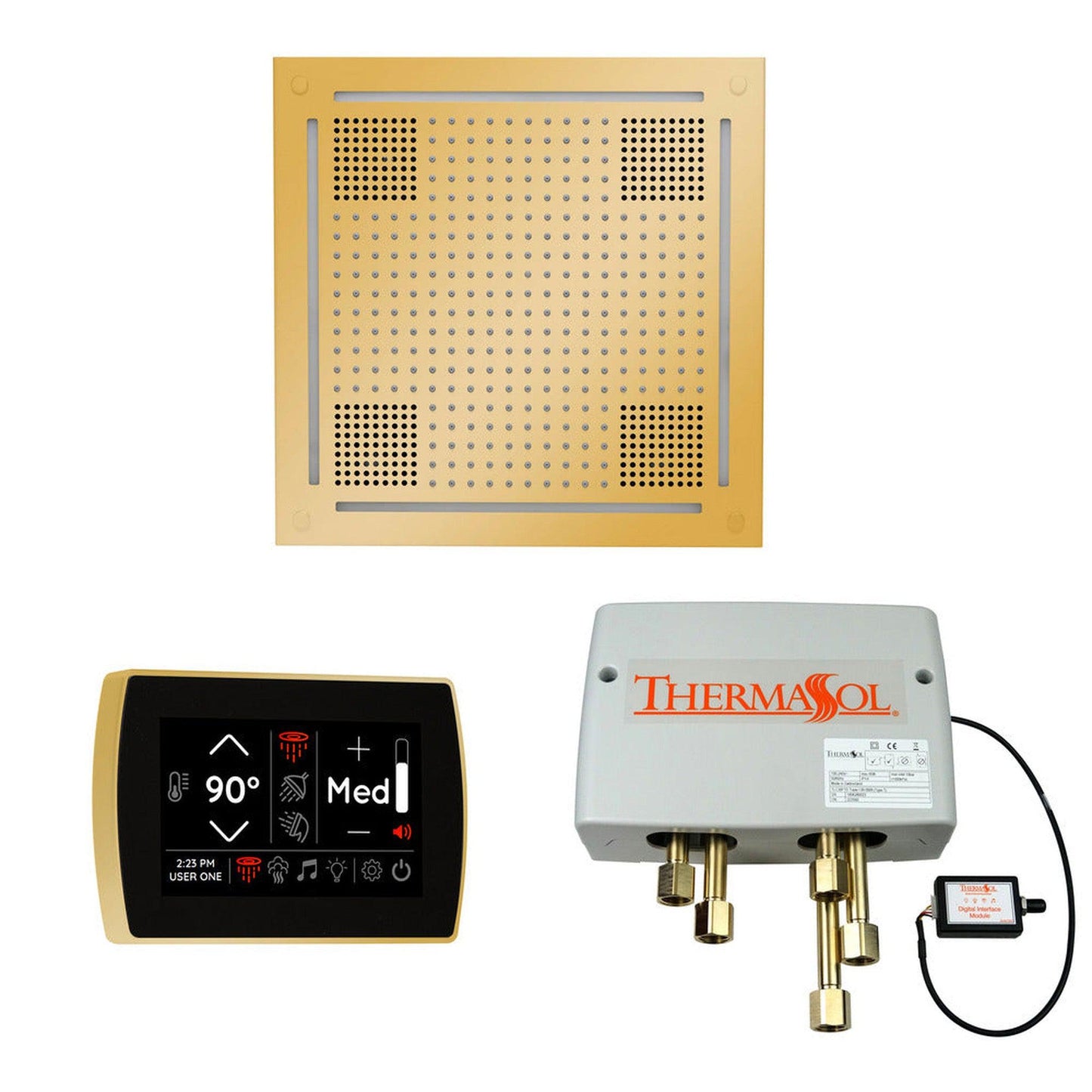 ThermaSol The Wellness Polished Gold Finish Hydrovive Shower Package with 5" Recessed SignaTouch