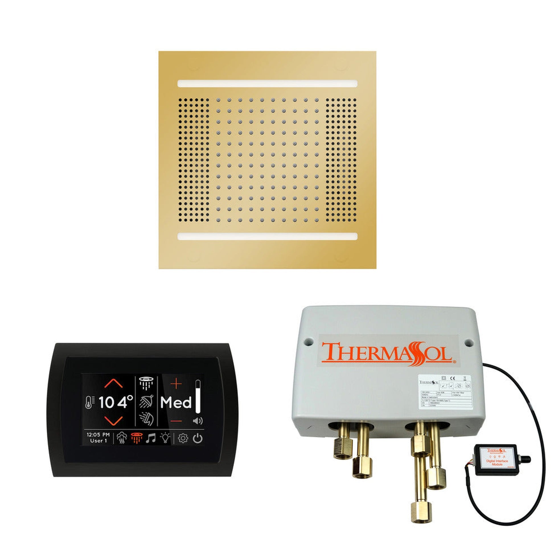 ThermaSol The Wellness Polished Gold Finish Hydrovive14 Shower Package with 5" Flushmount SignaTouch