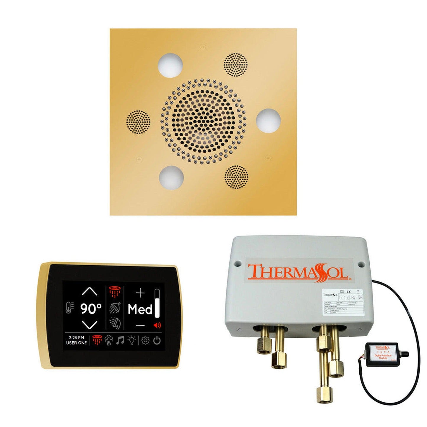ThermaSol The Wellness Polished Gold Finish Serenity Advanced Round Shower Package with 5" Recessed SignaTouch