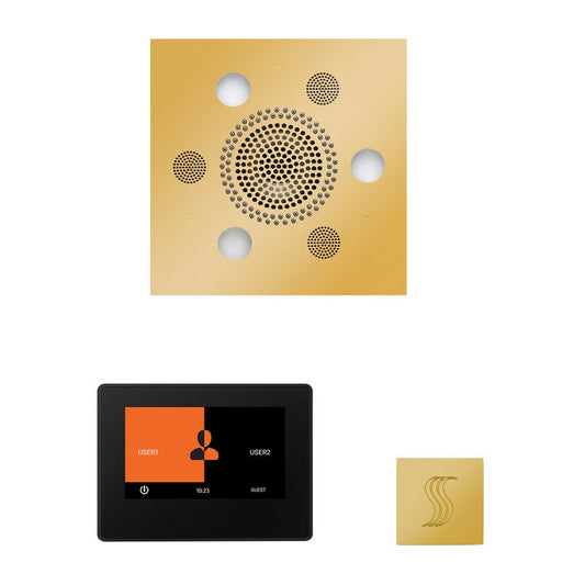 ThermaSol The Wellness Polished Gold Finish Serenity Advanced Square Steam Package with 7" ThermaTouch and SteamVection