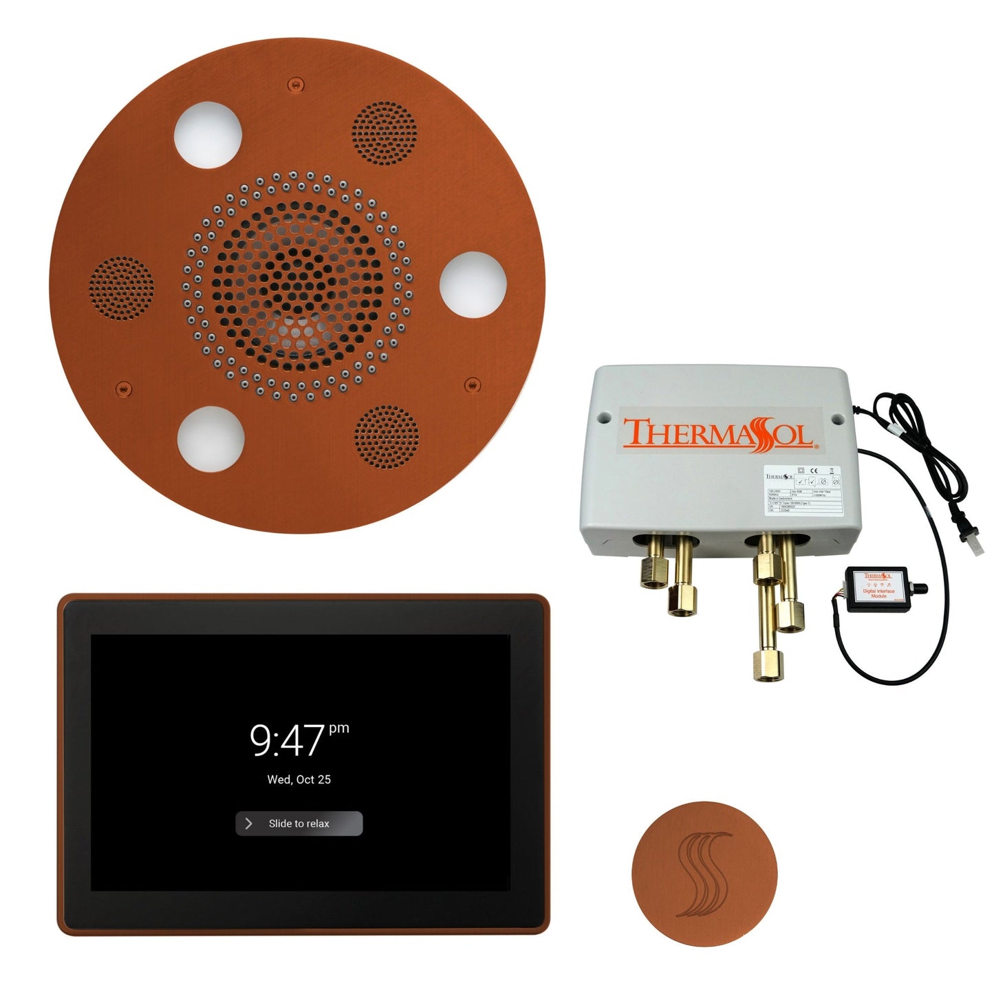 Thermasol Round Serenity Advanced Rainhead Antique Copper Total Wellness Package