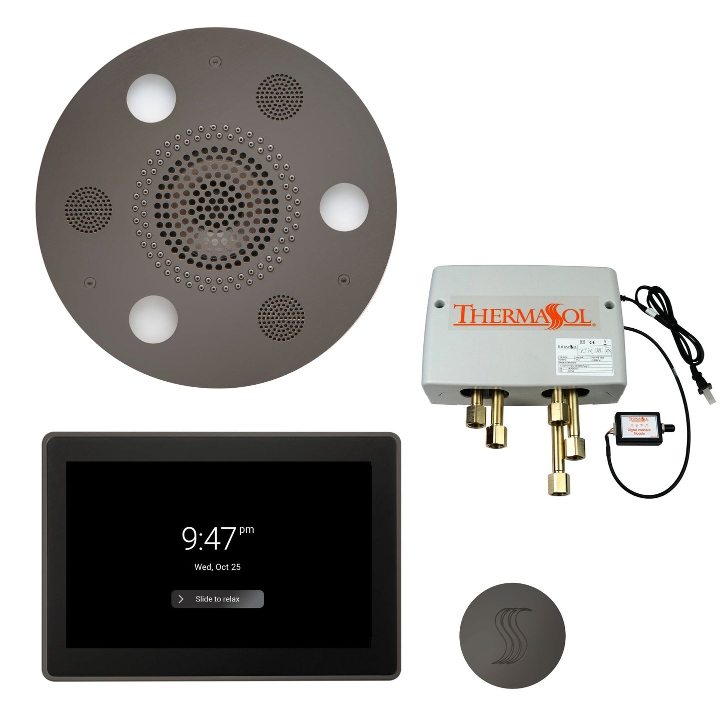Thermasol Round Serenity Advanced Rainhead Black Nickel Total Wellness Package