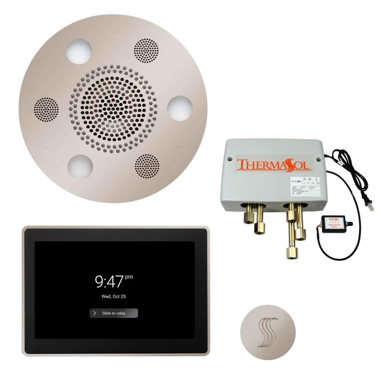Thermasol Round Serenity Advanced Rainhead Polished Nickel Total Wellness Package