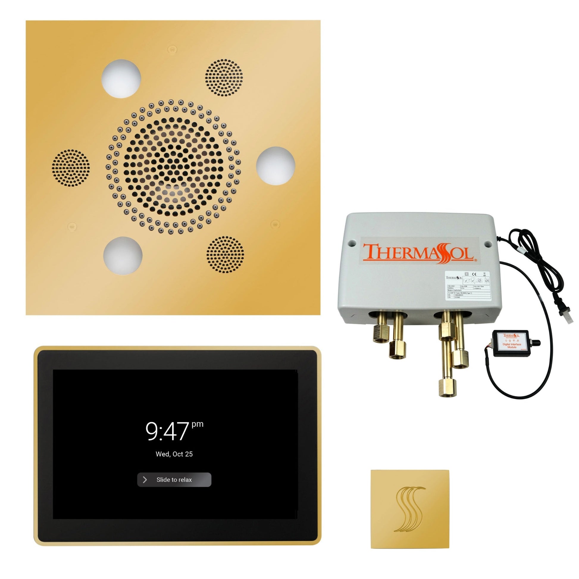 Thermasol Square Serenity Advanced Rainhead Polished Gold Total Wellness Package