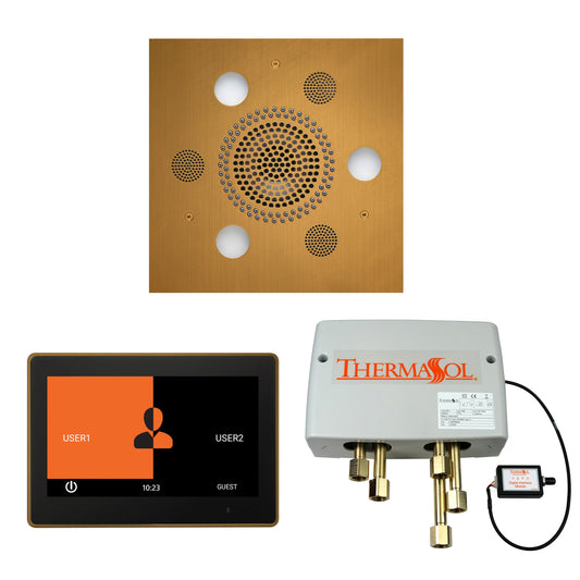 Thermasol ThermaTouch2 10 Control Antique Brass Square Serenity Advanced Rainhead Wellness Shower Package With Digital Shower Valve