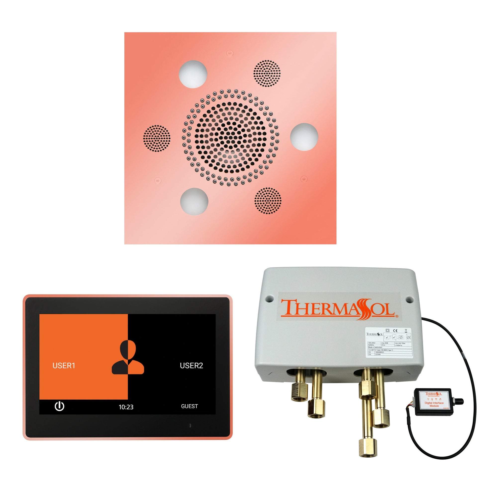 Thermasol ThermaTouch2 10 Control Copper Square Serenity Advanced Rainhead Wellness Shower Package With Digital Shower Valve
