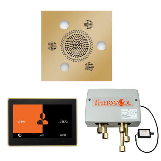Thermasol ThermaTouch2 10 Control Polished Brass Square Serenity Advanced Rainhead Wellness Shower Package With Digital Shower Valve