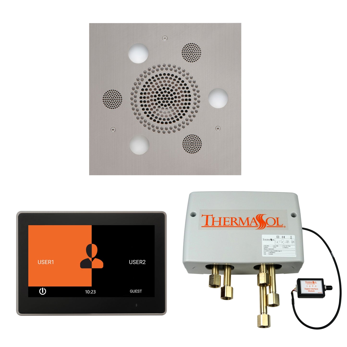 Thermasol ThermaTouch2 10 Control Satin Chrome Square Serenity Advanced Rainhead Wellness Shower Package With Digital Shower Valve