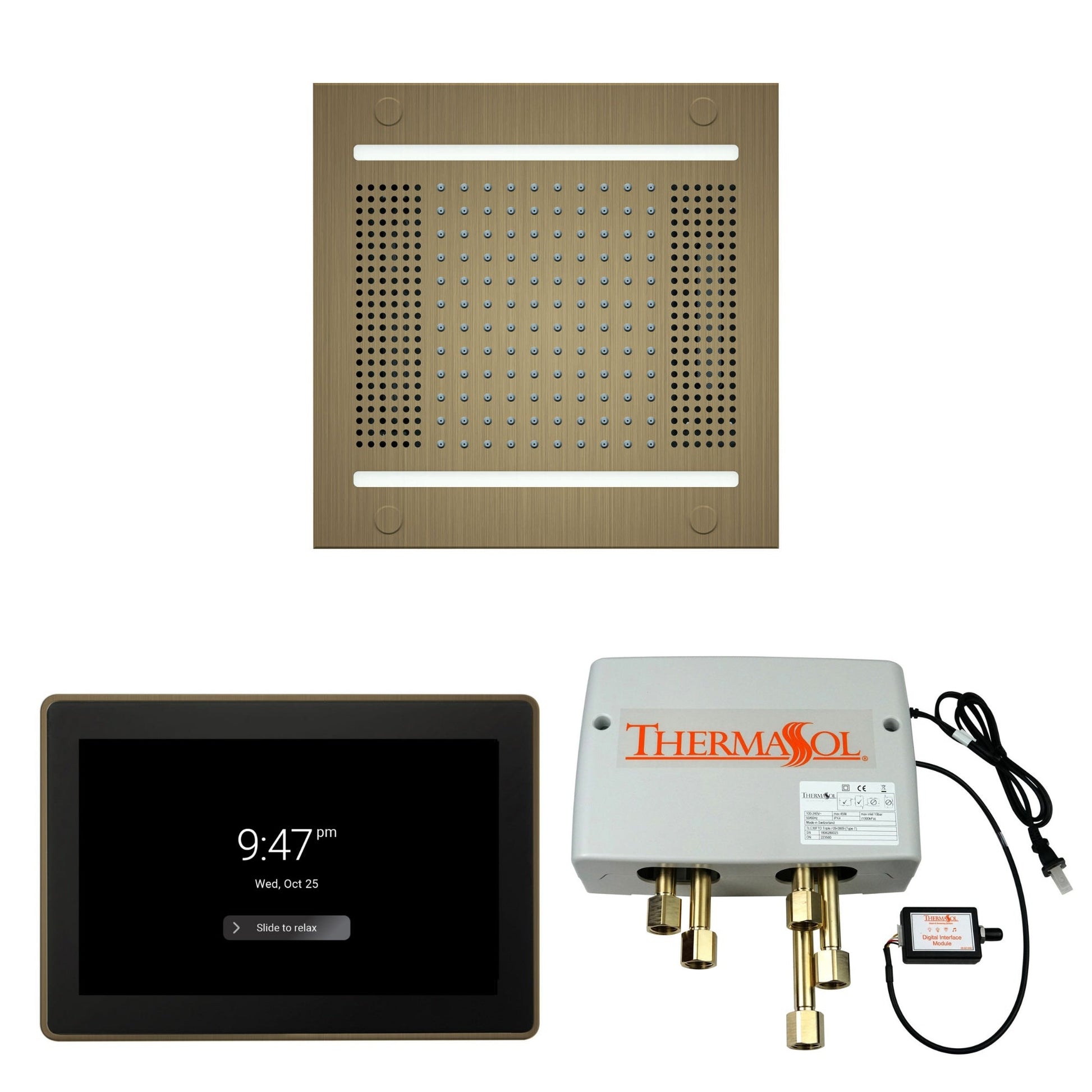 Thermasol ThermaTouch2 15 Control Antique Brass HydroVive 14 Wellness Shower Package With Digital Shower Valve