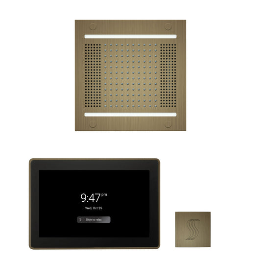 Thermasol ThermaTouch2 15 Control Antique Brass HydroVive 14 Wellness Steam Package With Square Steam Head Kit