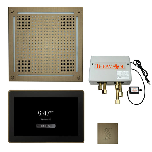 Thermasol ThermaTouch2 15 Control Antique Brass HydroVive 18 Total Wellness Package With Square Steam Head Kit