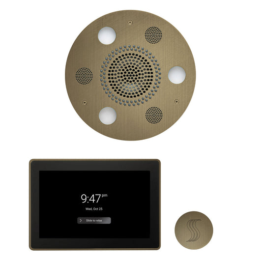 Thermasol ThermaTouch2 15 Control Antique Brass Round Serenity Advanced Rainhead Wellness Steam Package With Round Steam Head Kit