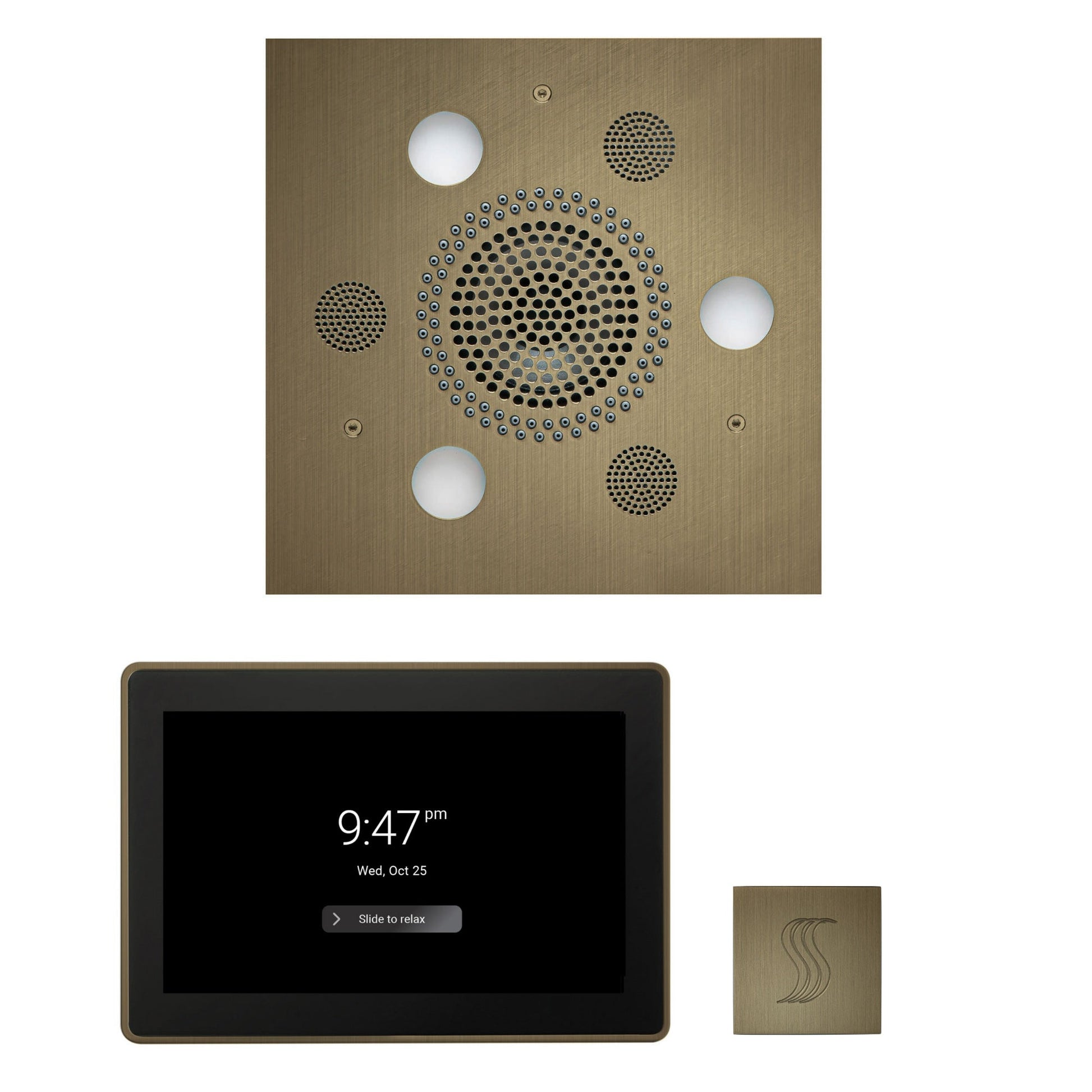 Thermasol ThermaTouch2 15 Control Antique Brass Square Serenity Advanced Rainhead Wellness Steam Package With Square Steam Head Kit