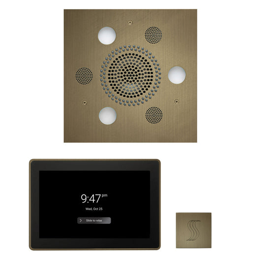 Thermasol ThermaTouch2 15 Control Antique Brass Square Serenity Advanced Rainhead Wellness Steam Package With Square Steam Head Kit