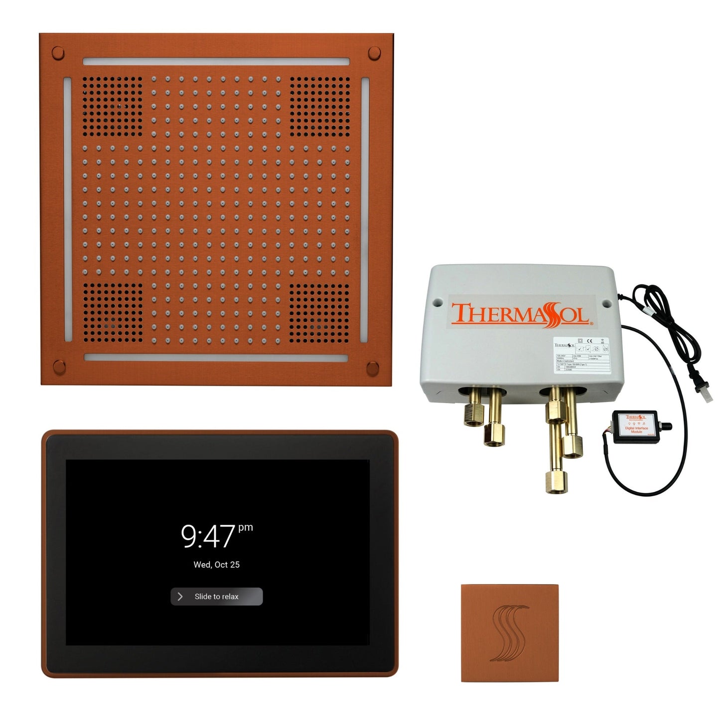 Thermasol ThermaTouch2 15 Control Antique Copper HydroVive 18 Total Wellness Package With Square Steam Head Kit