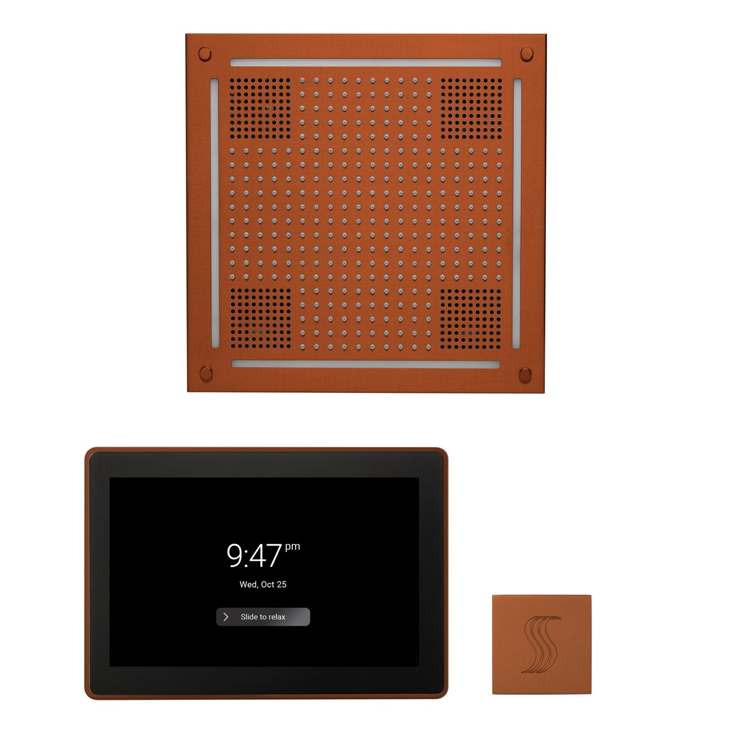 Thermasol ThermaTouch2 15 Control Antique Copper HydroVive 18 Wellness Steam Package With Square Steam Head Kit