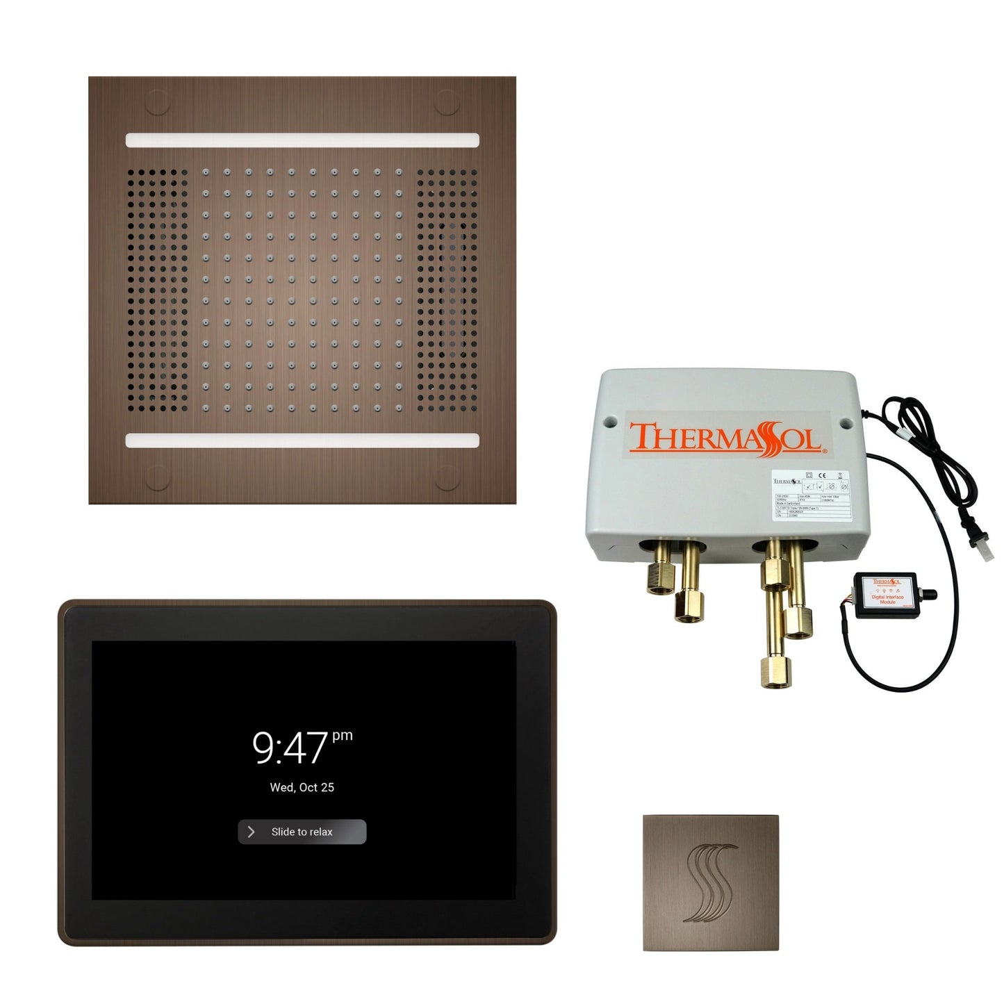 Thermasol ThermaTouch2 15 Control Antique Nickel HydroVive 14 Total Wellness Package With Square Steam Head Kit