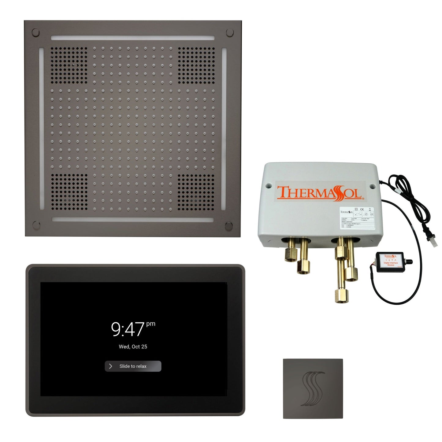 Thermasol ThermaTouch2 15 Control Black Nickel HydroVive 18 Total Wellness Package With Square Steam Head Kit