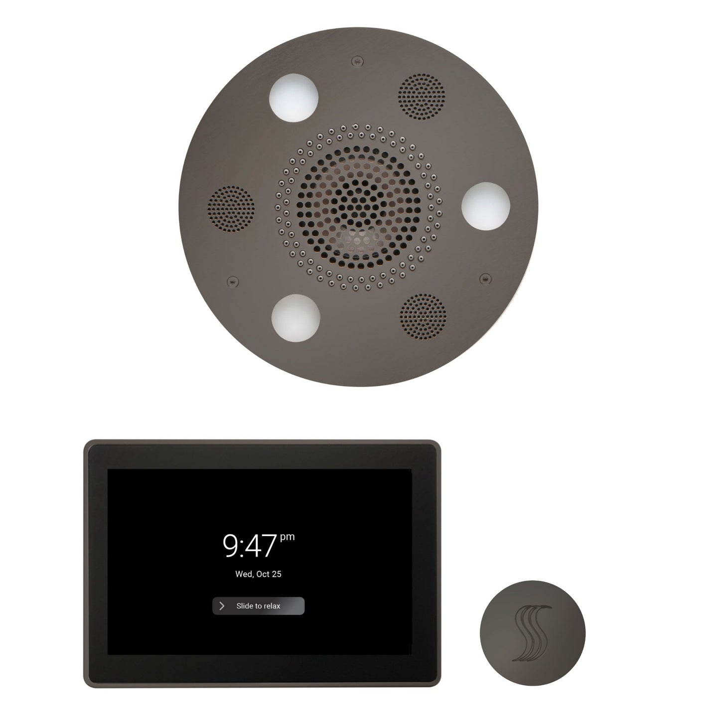 Thermasol ThermaTouch2 15 Control Black Nickel Round Serenity Advanced Rainhead Wellness Steam Package With Round Steam Head Kit