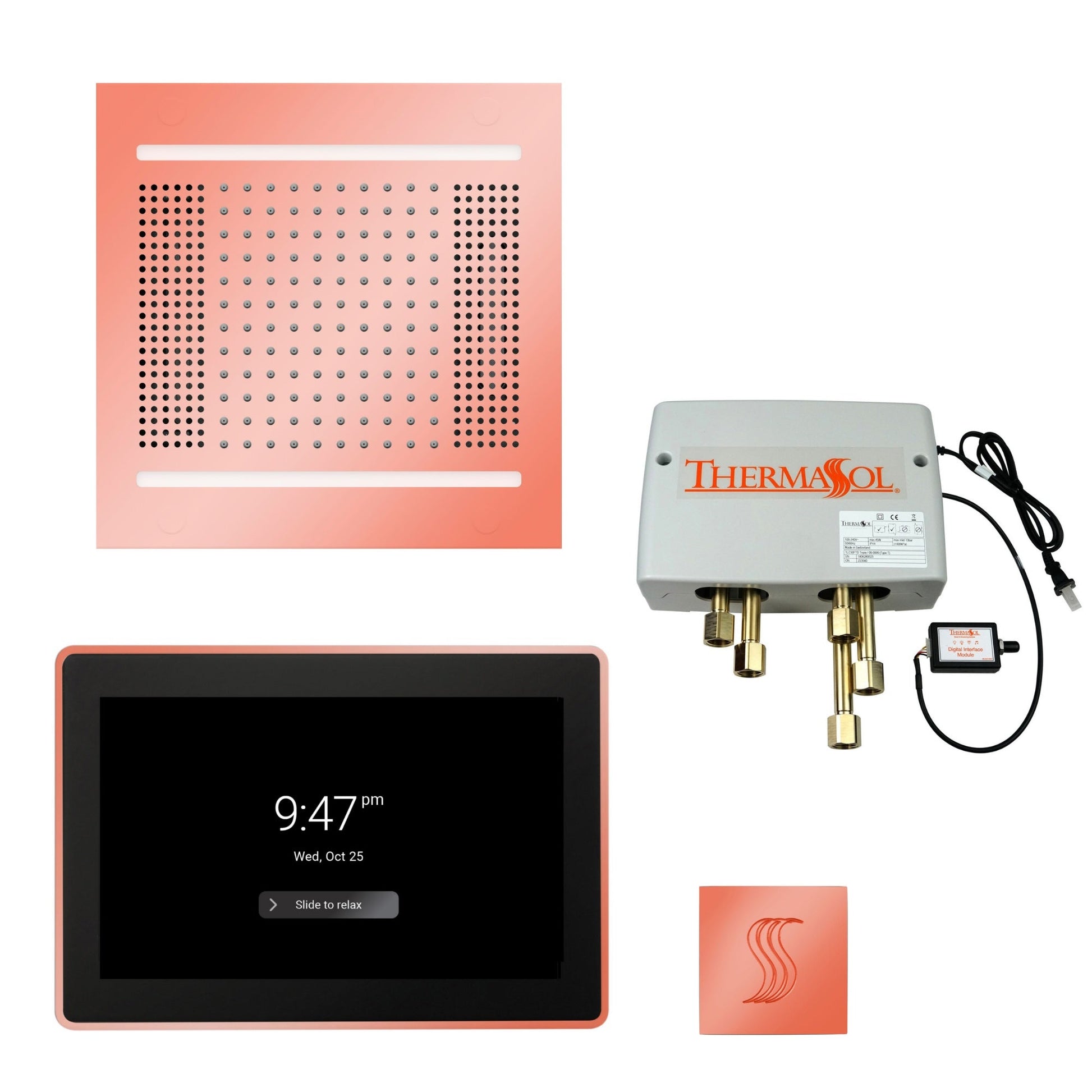 Thermasol ThermaTouch2 15 Control Copper HydroVive 14 Total Wellness Package With Square Steam Head Kit