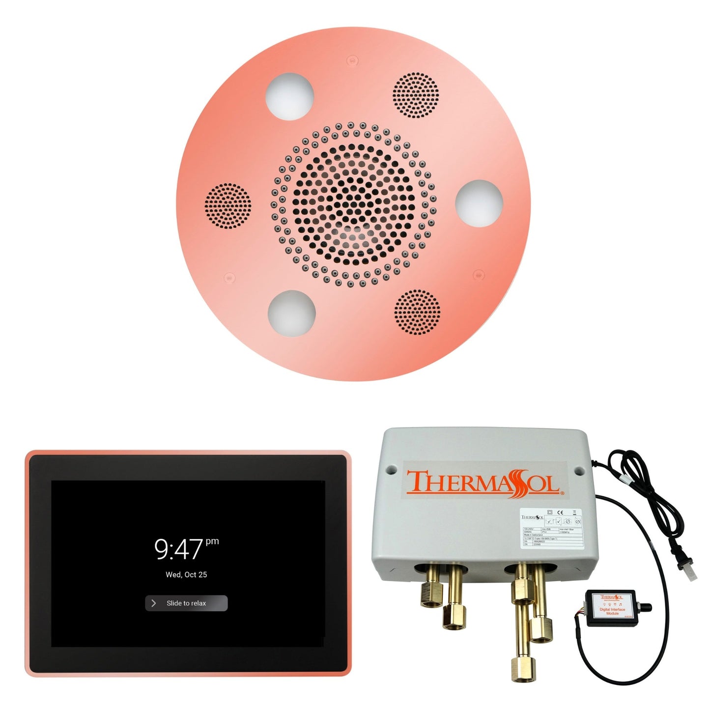 Thermasol ThermaTouch2 15 Control Copper Round Serenity Advanced Rainhead Wellness Shower Package With Digital Shower Valve