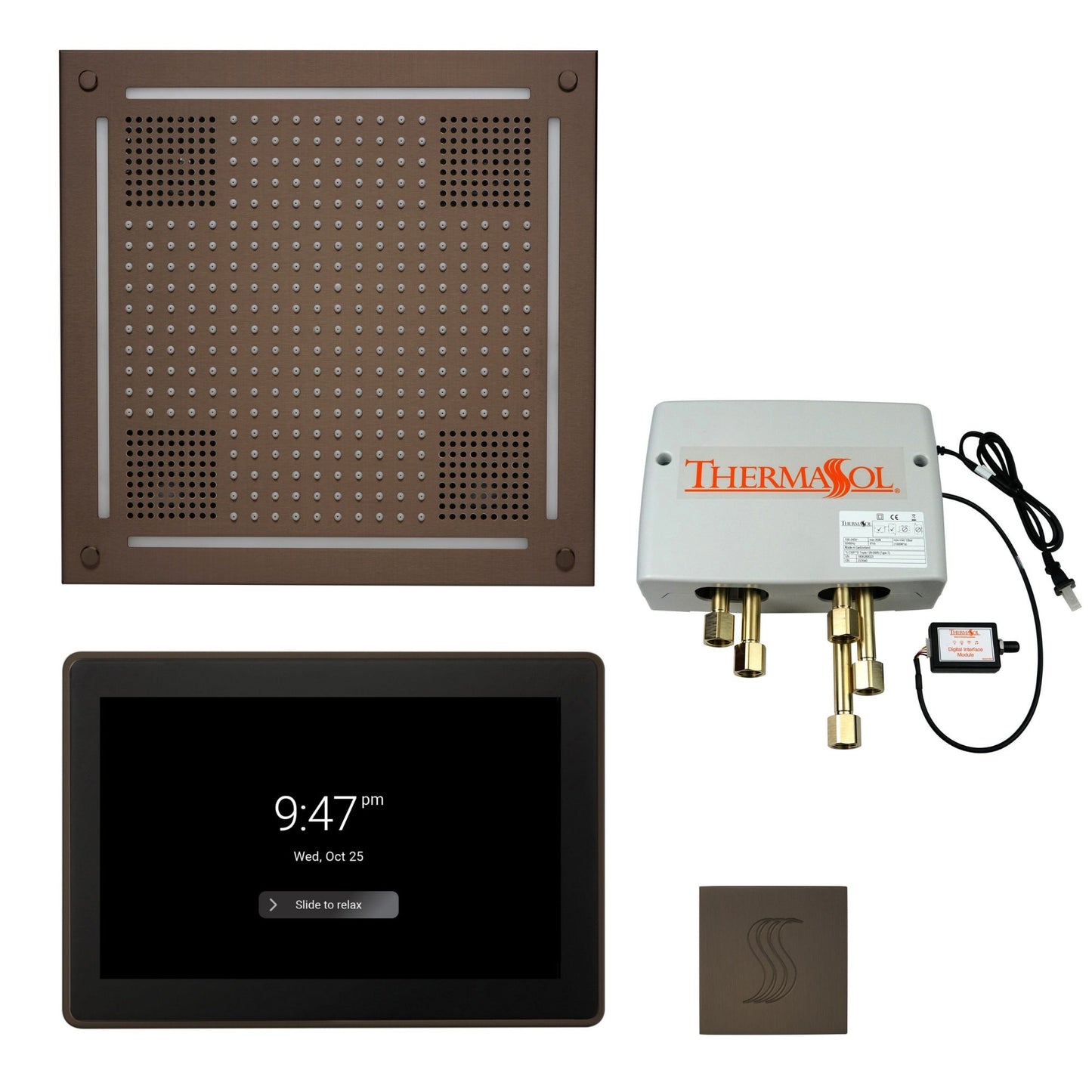 Thermasol ThermaTouch2 15 Control Oil Rubbed Bronze HydroVive 18 Total Wellness Package With Square Steam Head Kit