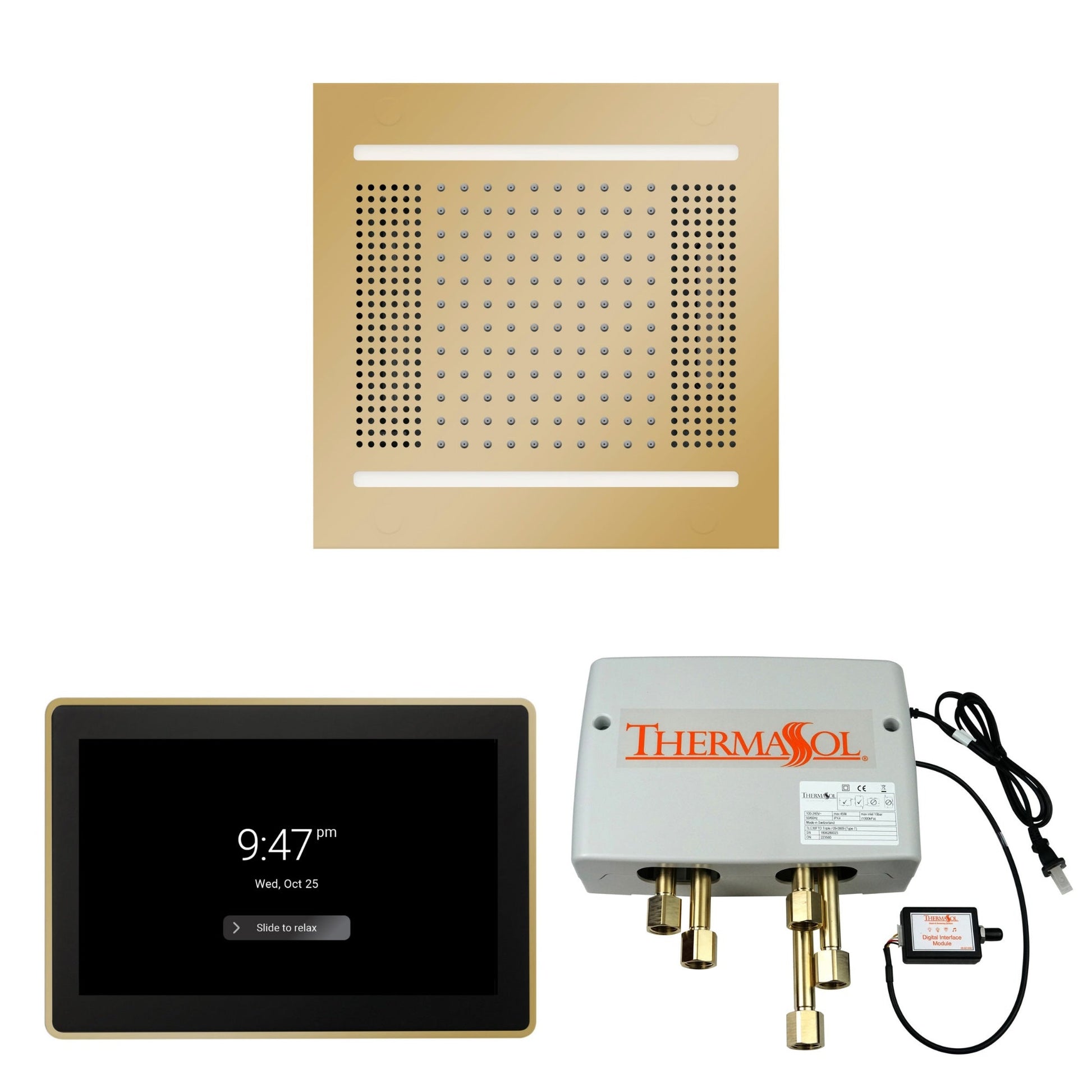 Thermasol ThermaTouch2 15 Control Polished Brass HydroVive 14 Wellness Shower Package With Digital Shower Valve