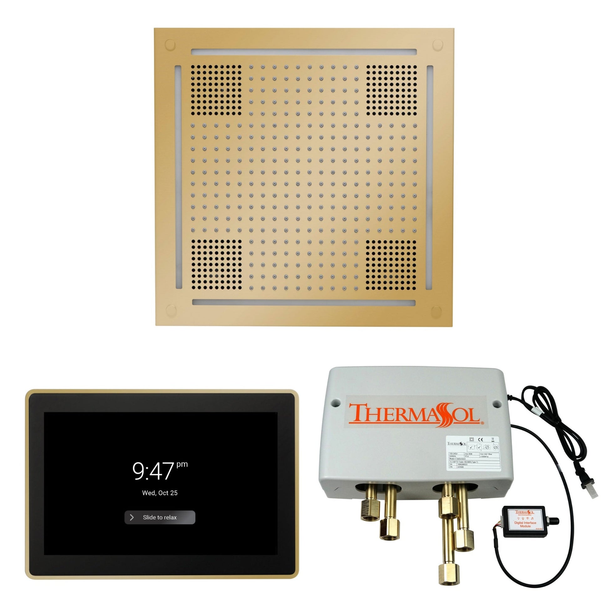 Thermasol ThermaTouch2 15 Control Polished Brass HydroVive 18 Wellness Shower Package With Digital Shower Valve