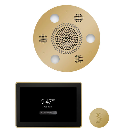 Thermasol ThermaTouch2 15 Control Polished Brass Round Serenity Advanced Rainhead Wellness Steam Package With Round Steam Head Kit
