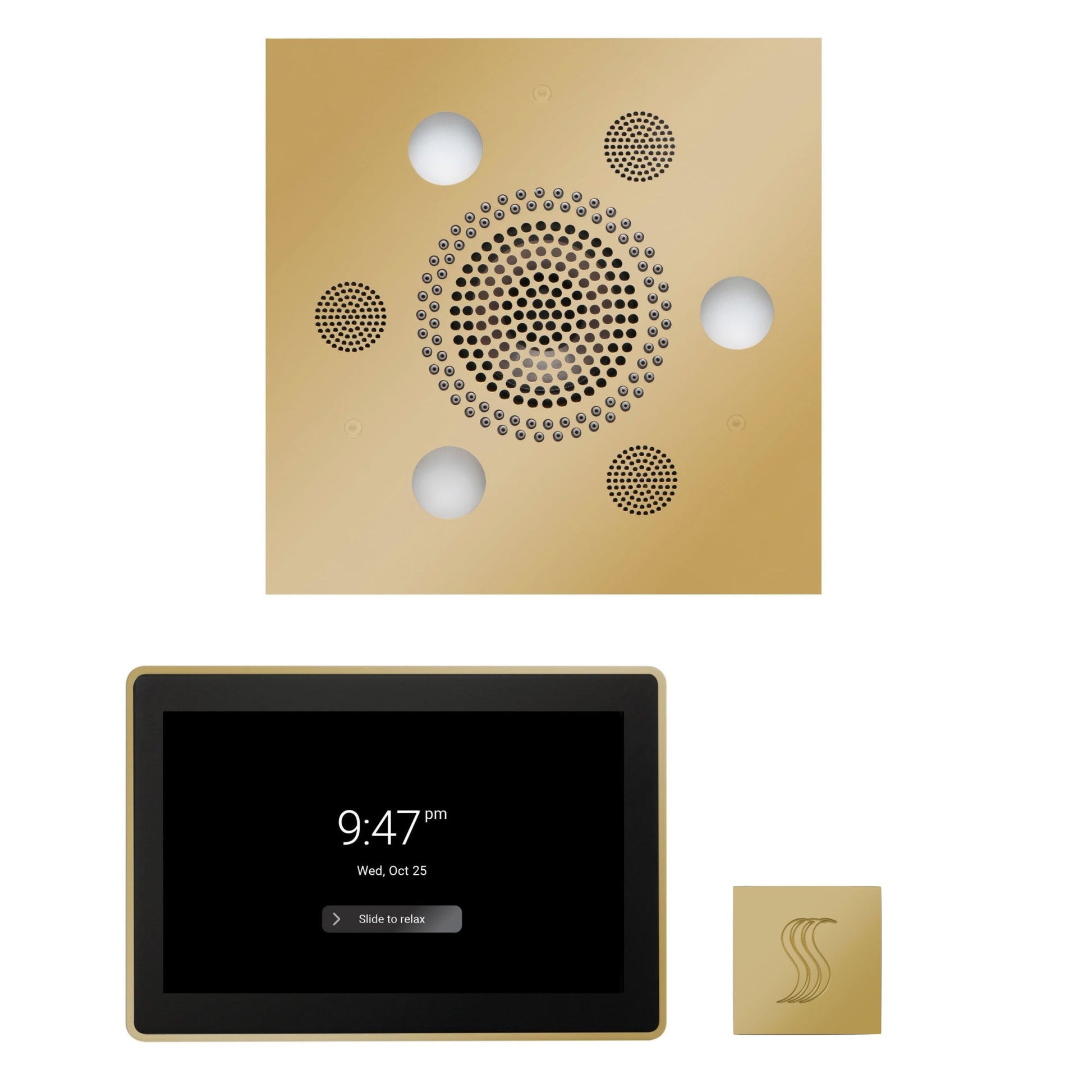 Thermasol ThermaTouch2 15 Control Polished Brass Square Serenity Advanced Rainhead Wellness Steam Package With Square Steam Head Kit