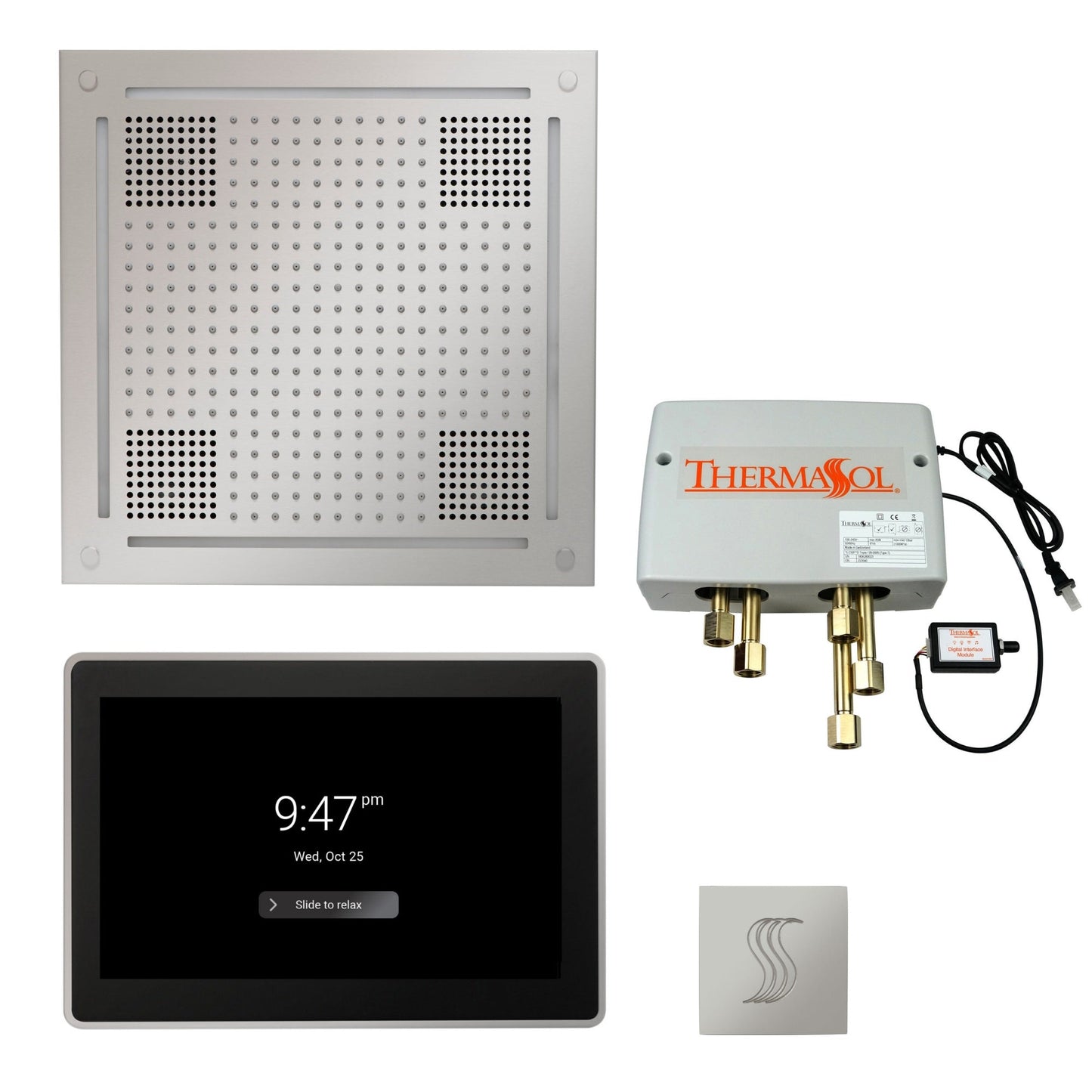 Thermasol ThermaTouch2 15 Control Polished Chrome HydroVive 18 Total Wellness Package With Square Steam Head Kit