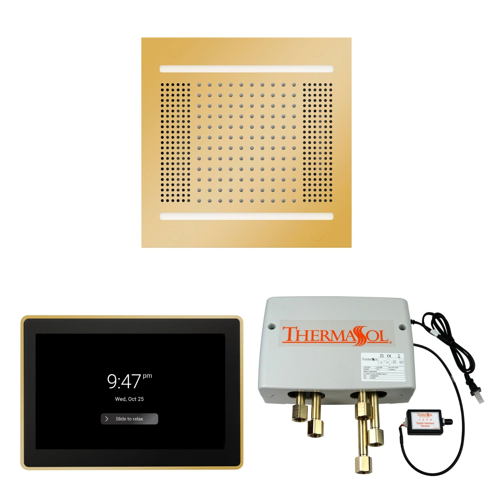 Thermasol ThermaTouch2 15 Control Polished Gold HydroVive 14 Wellness Shower Package With Digital Shower Valve