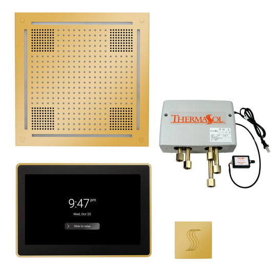 Thermasol ThermaTouch2 15 Control Polished Gold HydroVive 18 Total Wellness Package With Square Steam Head Kit