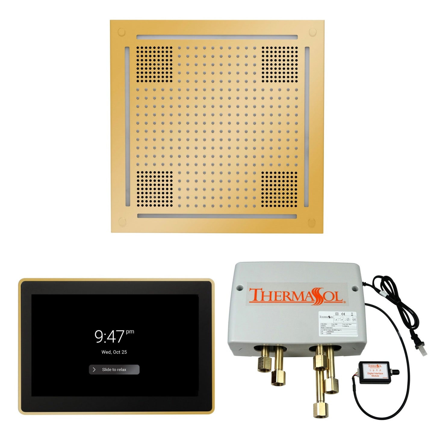 Thermasol ThermaTouch2 15 Control Polished Gold HydroVive 18 Wellness Shower Package With Digital Shower Valve