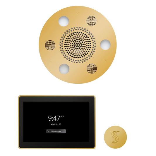 Thermasol ThermaTouch2 15 Control Polished Gold Round Serenity Advanced Rainhead Wellness Steam Package With Round Steam Head Kit