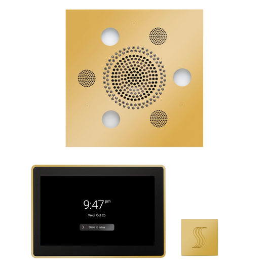 Thermasol ThermaTouch2 15 Control Polished Gold Square Serenity Advanced Rainhead Wellness Steam Package With Square Steam Head Kit