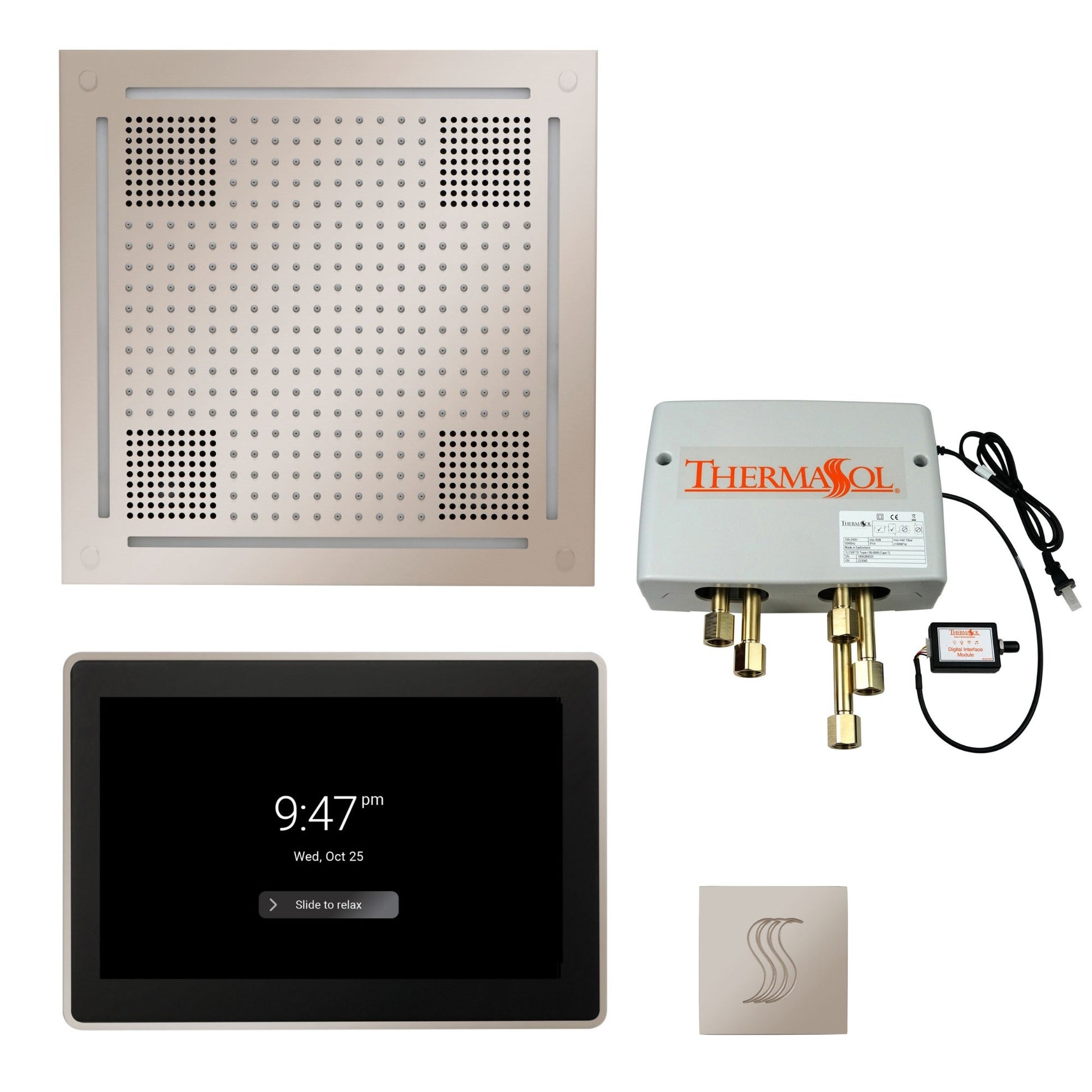 Thermasol ThermaTouch2 15 Control Polished Nickel HydroVive 18 Total Wellness Package With Square Steam Head Kit