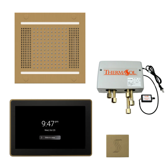 Thermasol ThermaTouch2 15 Control Satin Brass HydroVive 14 Total Wellness Package With Square Steam Head Kit
