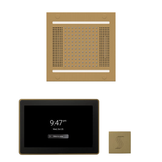 Thermasol ThermaTouch2 15 Control Satin Brass HydroVive 14 Wellness Steam Package With Square Steam Head Kit