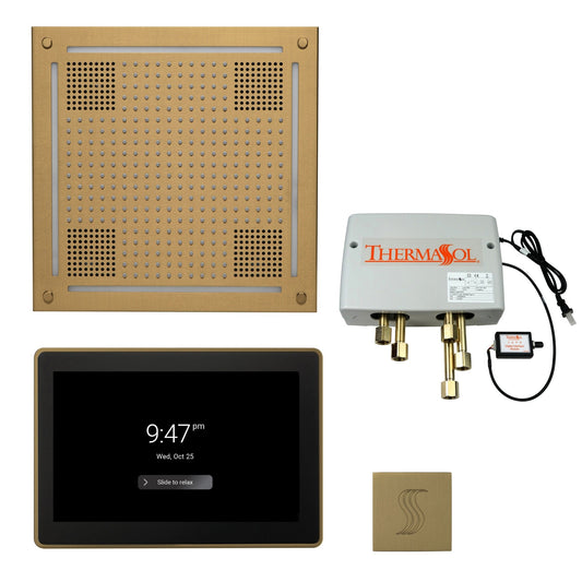 Thermasol ThermaTouch2 15 Control Satin Brass HydroVive 18 Total Wellness Package With Square Steam Head Kit